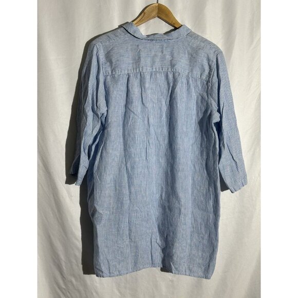 J. Jill Love Linen Blue White Stripe 100% Linen Partial Button Popover Blouse M - Picture 9 of 9